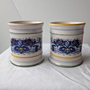 Deruta Italy Multicolor Rococo Fish Floral Ceramic Cream Pots To No Lids - 2